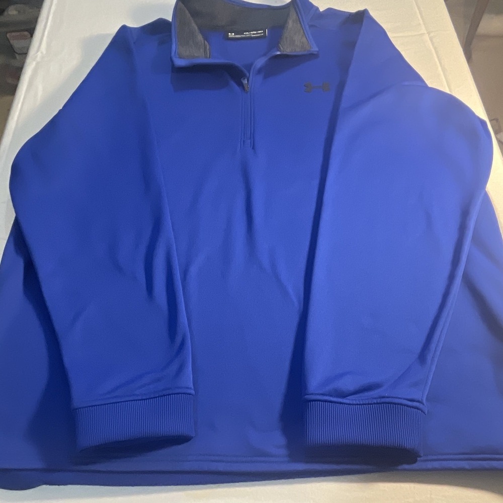 Under Armour Men's Loose Fit Blue 1/4 Zip Mock Neck Pullover Long Sleeve XXL